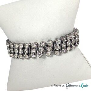 Vintage Japan Clear Rhinestone Silver Tone Expansion Stretch Bracelet